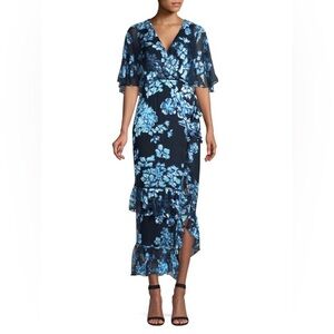 SALONI Rose Silk Ruffle Midi Dress Size 6